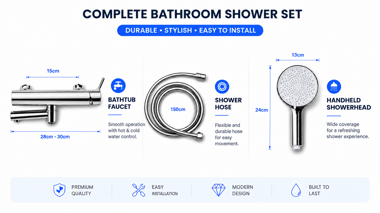 LIQIMIL shower set dimensions and component specifications