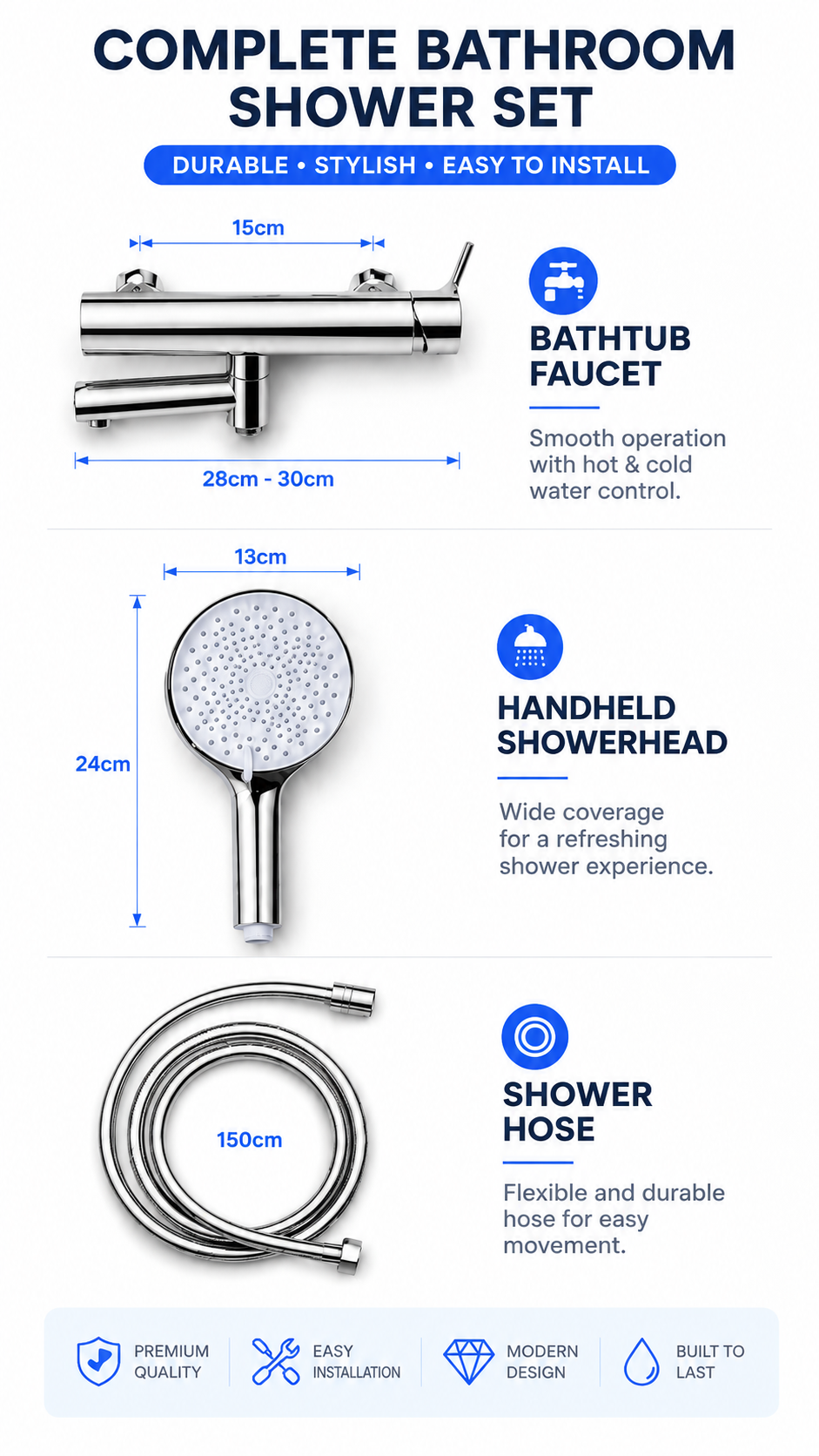 LIQIMIL shower set dimensions and component specifications